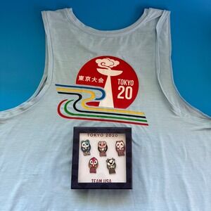 Tokyo 2020 Team USA Olympics Light Blue Tank Top & 5pc Kawaii Animal Pin Set